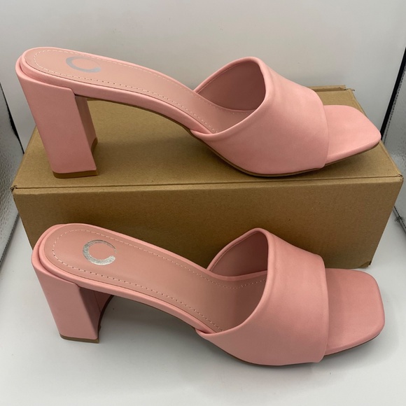 JOURNEE Collection vegan leather pink block heel sandals women’s Size 12 - Picture 9 of 11